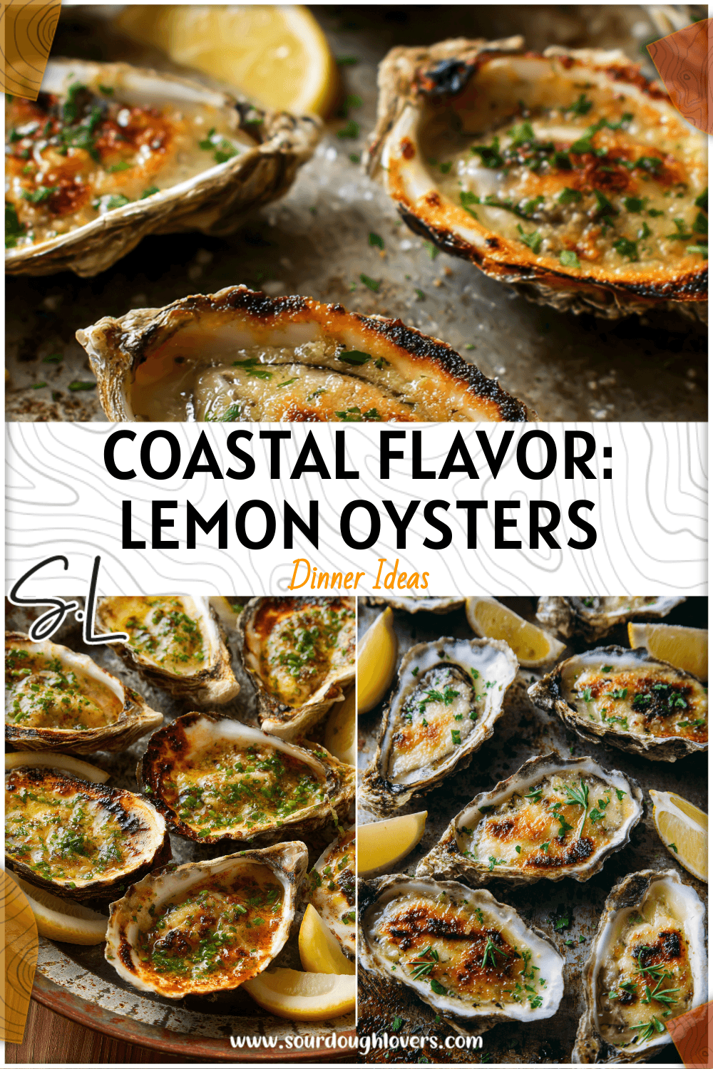 Roasted lemon butter oysters garnished with herbs on a rustic plate, perfect for oyster appetizers or oven cooking.